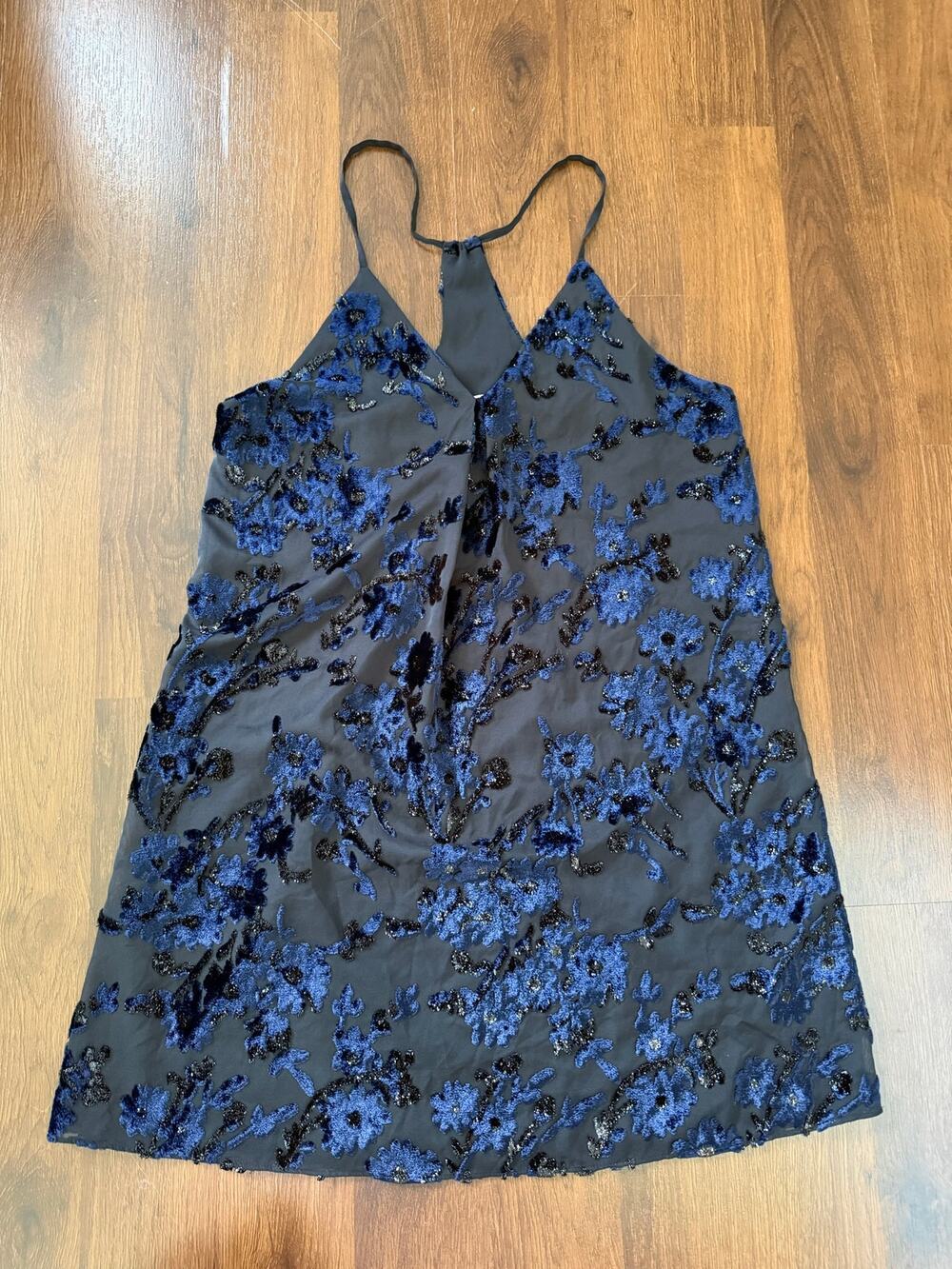 Alice + Olivia Black Blue Floral Burnout Velvet Embroidered Mini Dress Fits Sm